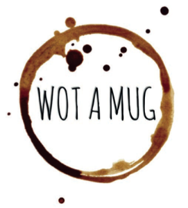 The Wot a Mug logo that now adorns the backs of the Cherry Orchard cards as well as the original mugs.