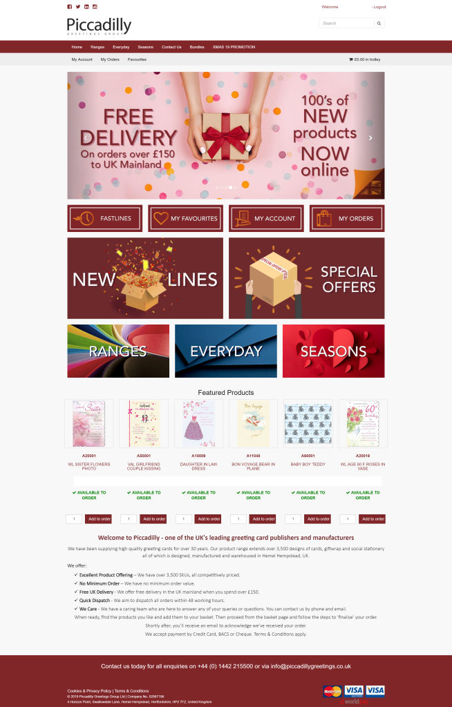 Above: The homepage of Piccadilly’s new trade website.