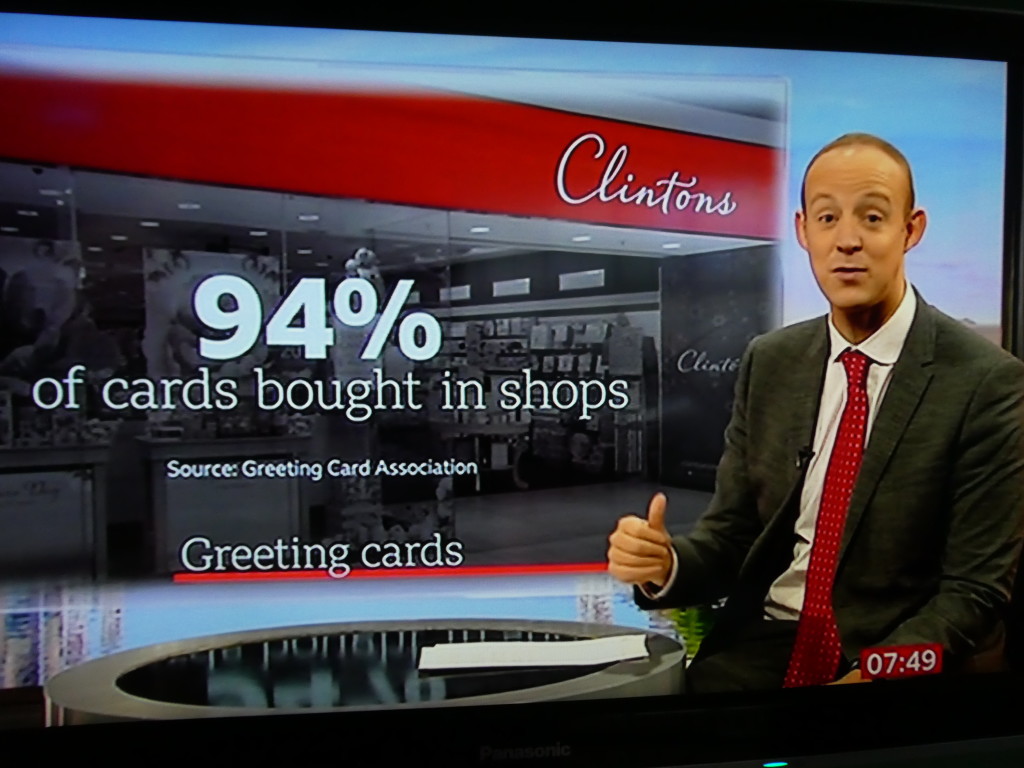 Above: The screen graphics highlighted the size and shape of the UK greeting card industry.