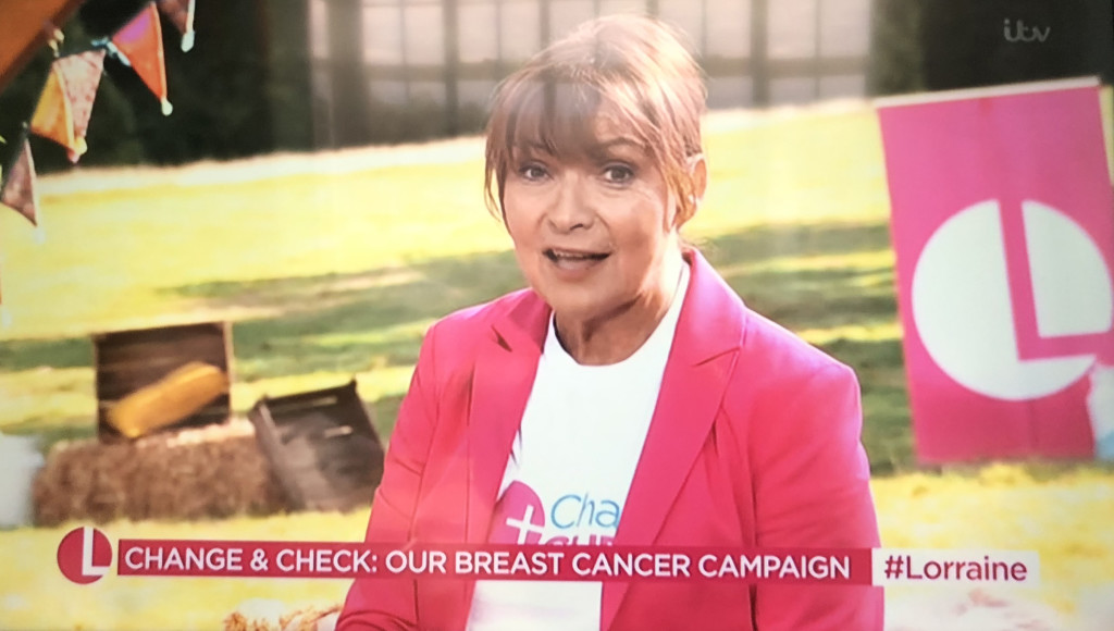 Above: TV presenter Lorraine Kelly raises awareness of breast cancer checks