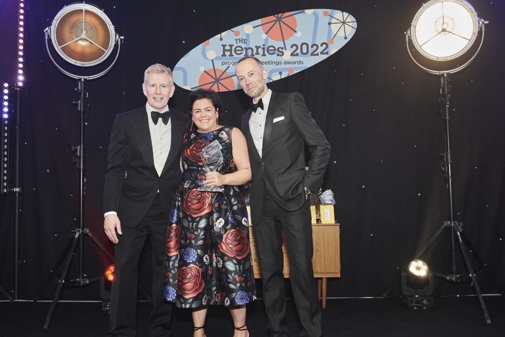 Above: Card Factory’s Adam Dury at The Henries last week, where the retailer was a sponsor, with host Patrick Kielty and Dandelion Stationery’s Jo Wilson