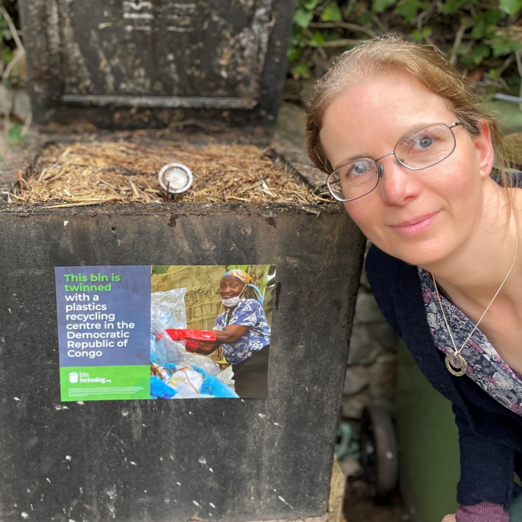 Above & top: Sue Morrish with her twinned hot-composter bin