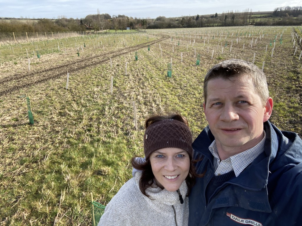 Above: Jack and Hannah with the newly-planted trees in 2021