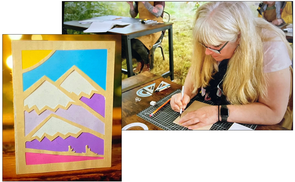 Above: Paula at work on her winning greeting card