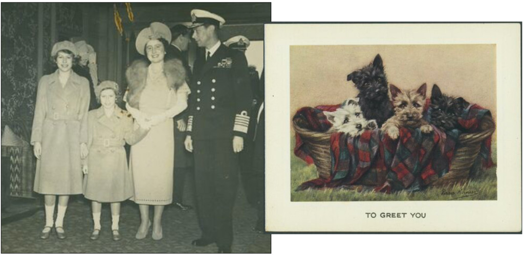 Above & top: The royal family in one of their festive card pictures, and the Raphael Tuck design signed by both princesses