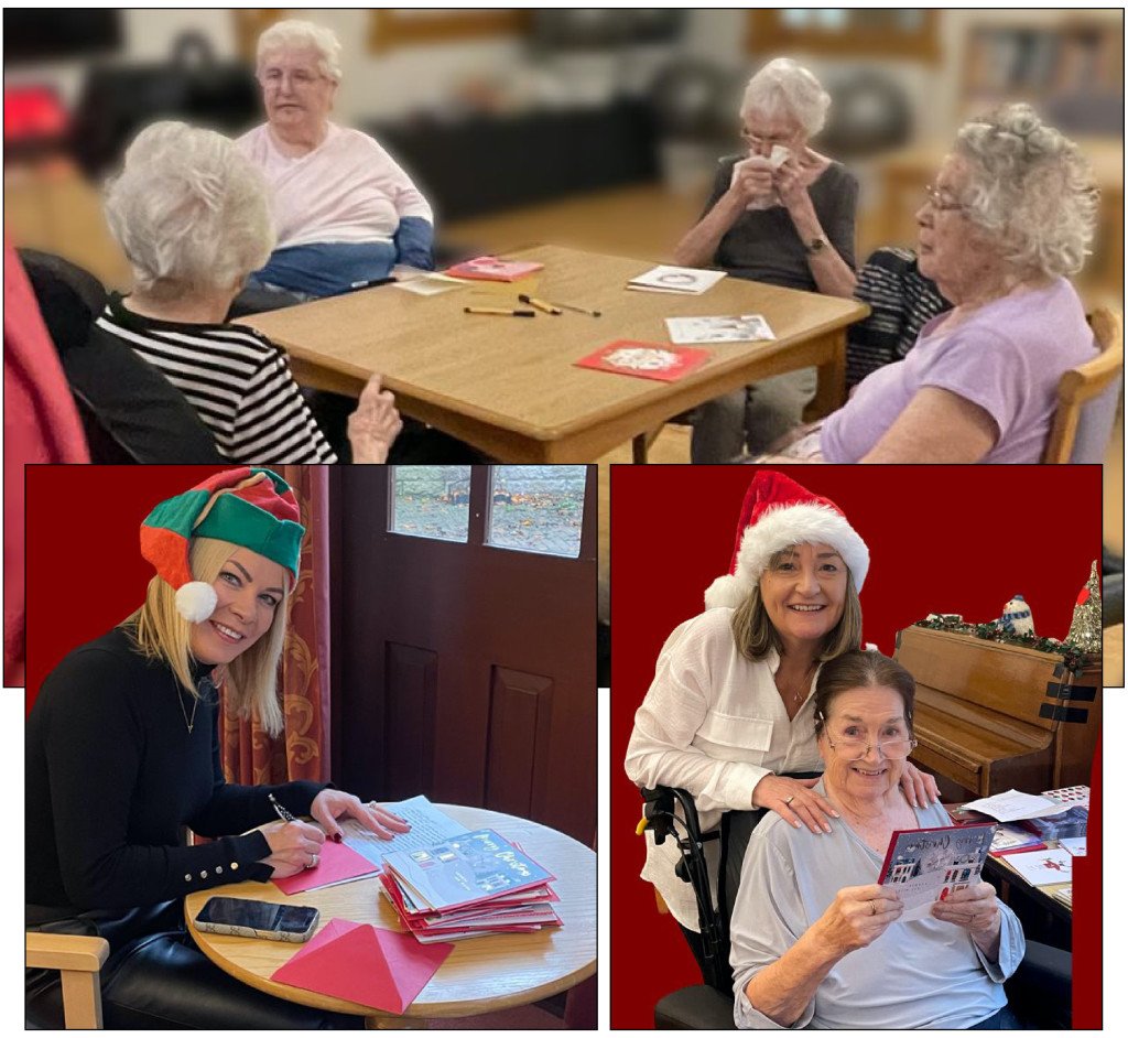 Above: Andrea and Nicky from Windles Group visited Henleigh Hall Care home in Sheffield supporting the #Cardmitment campaign, with cards and envelopes kindly donated by customers Paper Salad, Wendy Jones-Blackett, Cath Tate Cards, Molly Mae Cards, Cinnamon Aitch, Alex Clark Art, the Art File, Belly Button Designs, Laura Darrington, and Stop The Clock. Andrea commented: “We also delivered Christmas cheer, mince pies, mulled wine and sang Christmas tunes to help the residents choose cards to send their loved ones and help them write them. Once all written, we dropped them into envelopes, supplied stamps and popped them in the post box. Everyone was thrilled and couldn’t thank us enough. They couldn’t quite believe they had something for free! “One lovely lady asked why we were doing this and we explained it was to try to encourage people to carry on sending cards especially at Christmas. She said her heart warms when she receives a personal card through the post addressed to her, it means more than any gift, knowing it has the special message.” Andrea commented: “We also delivered Christmas cheer, mince pies, mulled wine and sang Christmas tunes to help the residents choose cards to send their loved ones and help them write them. Once all written, we dropped them into envelopes, supplied stamps and popped them in the post box. Everyone was thrilled and couldn’t thank us enough. They couldn’t quite believe they had something for free! One lovely lady asked why we were doing this and we explained it was to try to encourage people to carry on sending cards especially at Christmas. She said her heart warms when she receives a personal card through the post addressed to her, it means more than any gift, knowing it has the special message.”