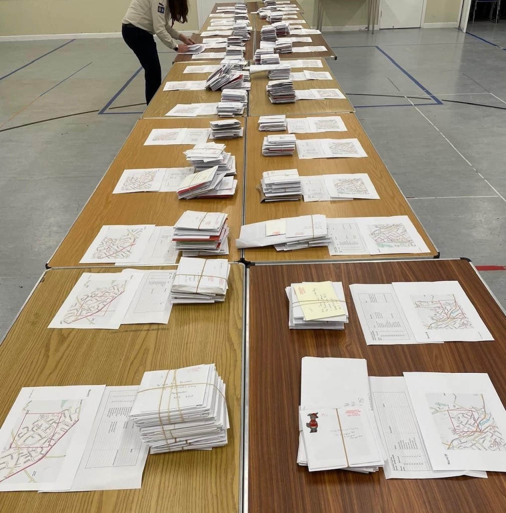 Above: Volunteers sorted almost 4,000 cards by hand