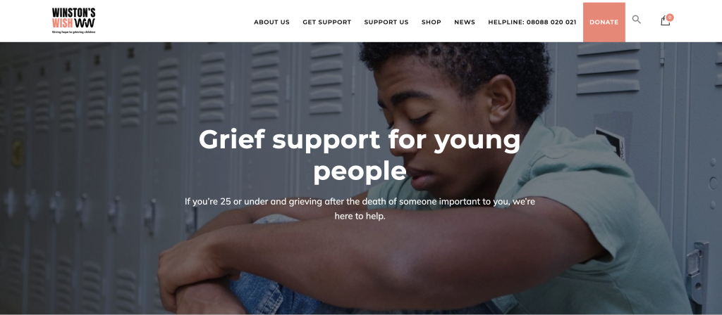 Above: Winston’s Wish’s website includes advice for youngsters grieving as well as those who would like to offer comfort