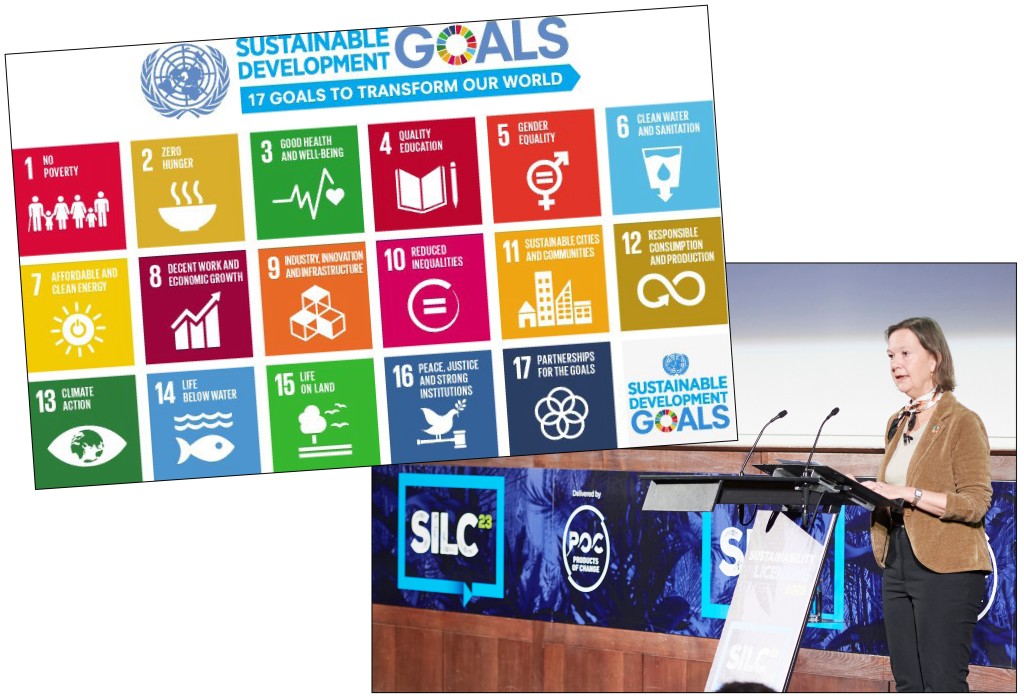 Above: The UN’s Caroline Petit spoke at its 17 Sustainable Development Goals at SiLC 2023
