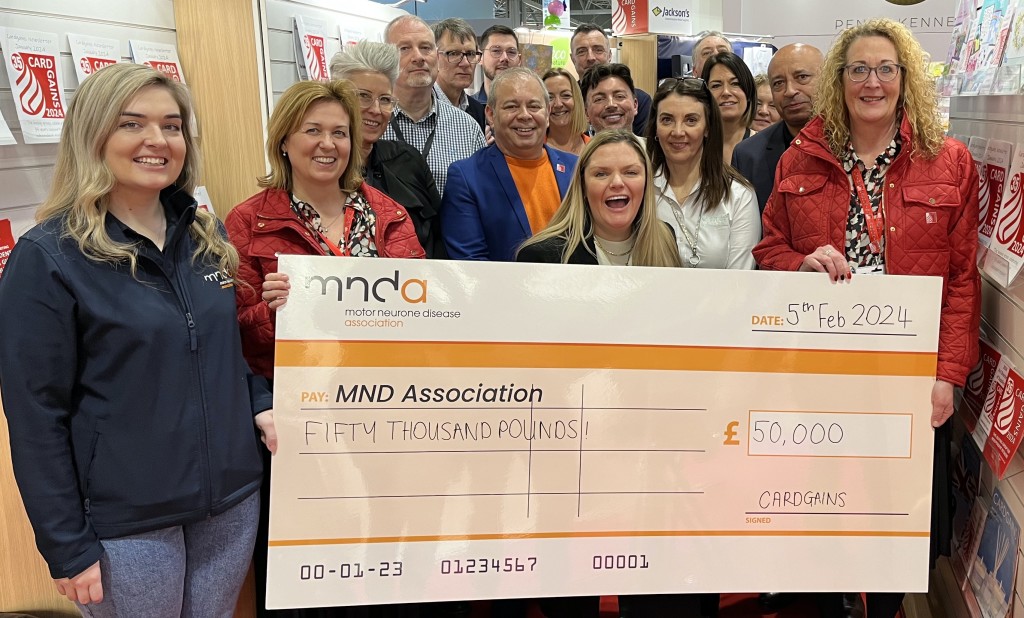 Above: A £50,000 cheque was handed over to the MND Association at Spring Fair