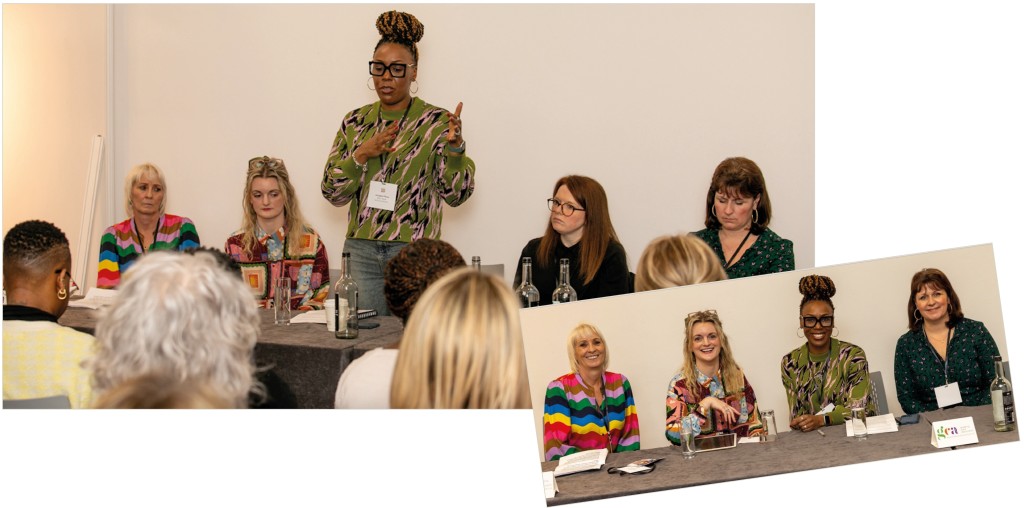 Above: The Dragons’ Speed Dating all-woman panel (from left) Paper Salad’s Karen Wilson; Rebecca Green ,of Raspberry Blossom; Georgina Fihosy; Kelly Hudson, md of intellectual property lawyers McDaniels Law; and social media whizz Nicola Webster from NJW Consulting