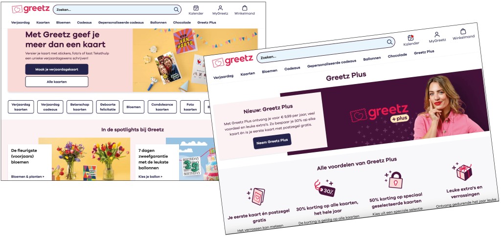 Above: The Dutch brand of Greetz has many of the same features as Moonpig