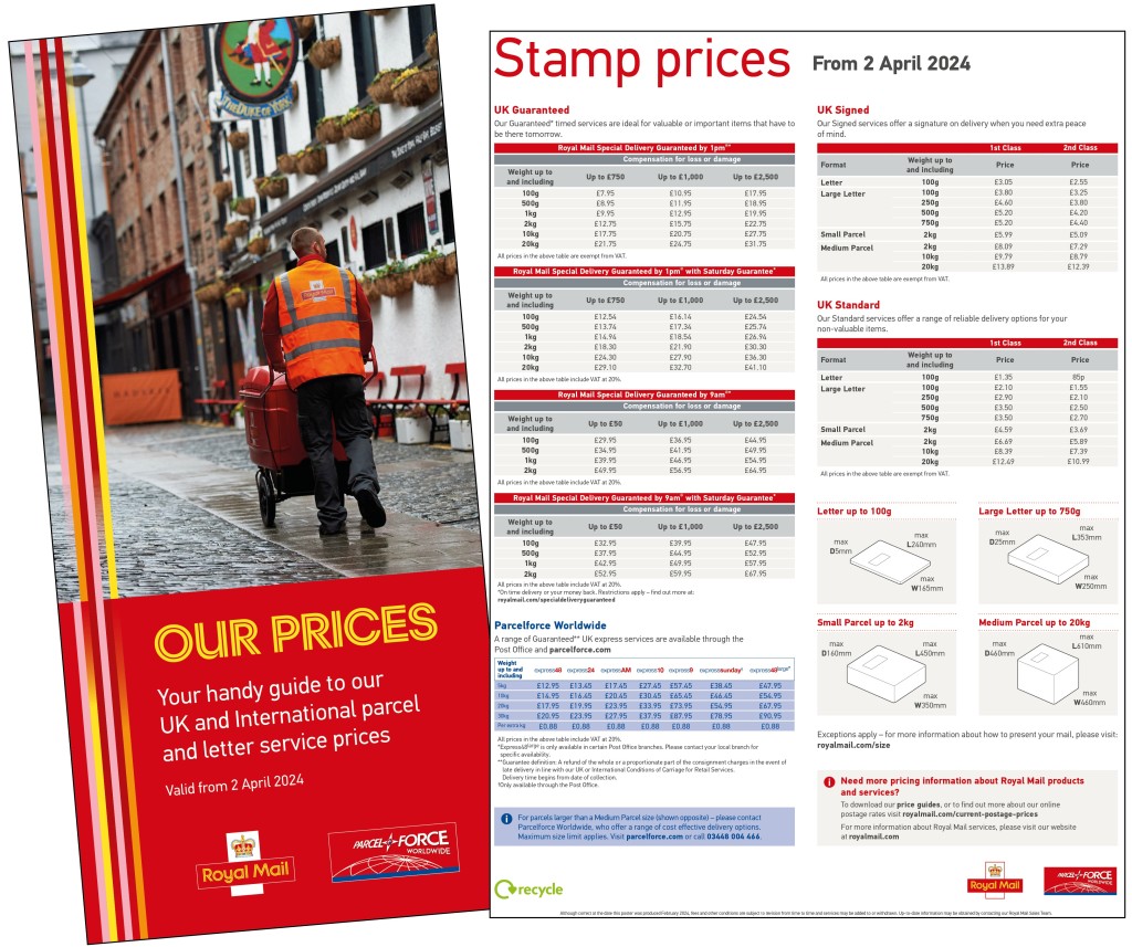 Above: Royal Mail is putting 10p on both first and second class prices from 2 April