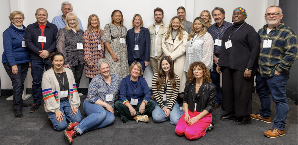 Above: The Dragons of 2024. Back row (left-right) Liz Killick, Calladoodles; Miles Robinson, House of Cards; David Colman, Only Place For Pictures; Kaye Thurgood, Sincerely Yours; Andrea Pinder, Presentation; Shannon Fisher, Postmark; Kerry Nicholls, John Lewis; Jason Billings-Cray, John Lewis; Charlotte Green, Cardfactory; Laura Clarke, Scribbler; Vicky Joshi, Cardfactory; Tim Reynolds, Medici Gallery; Anita Thorpe, Diverse; and Sean Austin, Austin & Co. Front row (left-right) Priya Aurora-Crowe, Lark; Sarah Laker, Stationery Supplies; Sally Matson, Red Card; Shar Grothier, Sainsbury’s; and Nilou Noorbaksh, Jumping Bean.