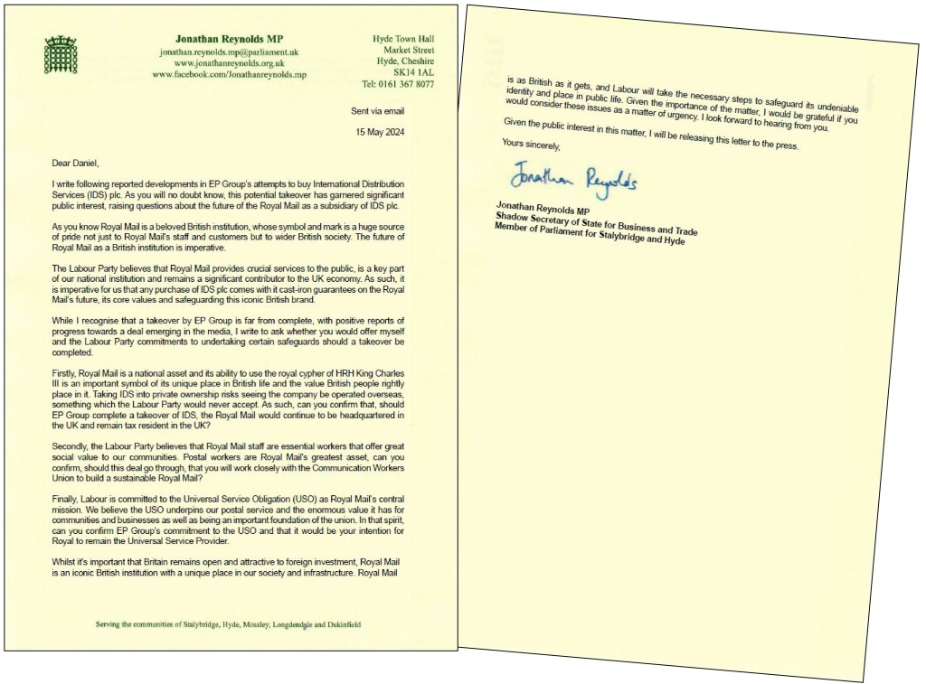 Above: Labour’s shadow business secretary sent an open letter to the billionaire