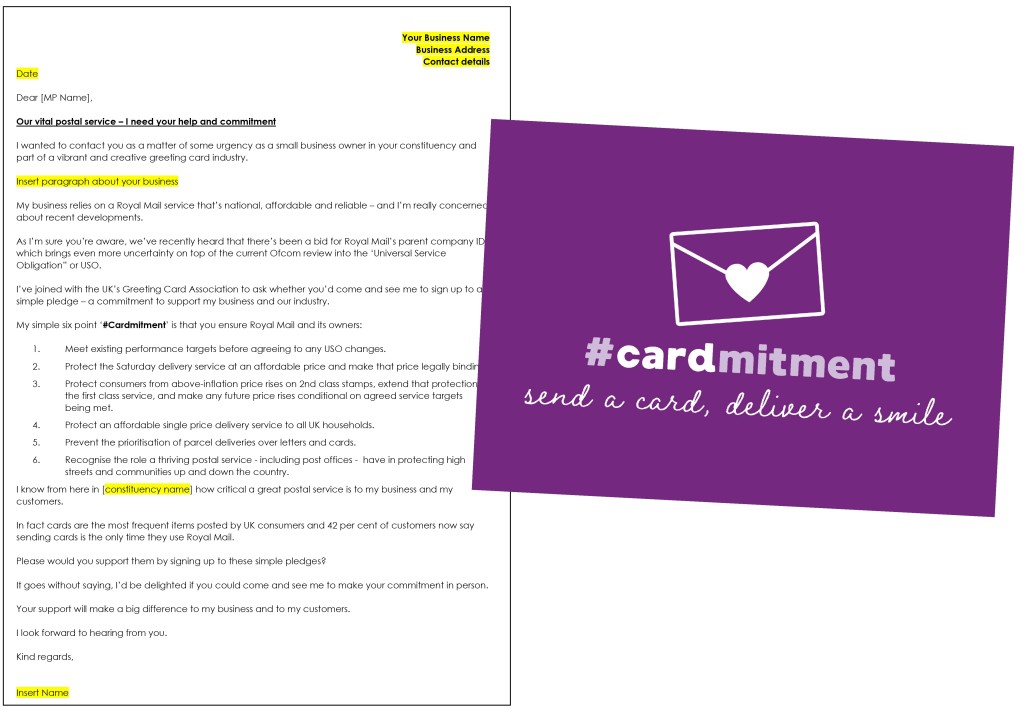 Above: There’s a draft letter to mps urging them to make a #Cardmitment