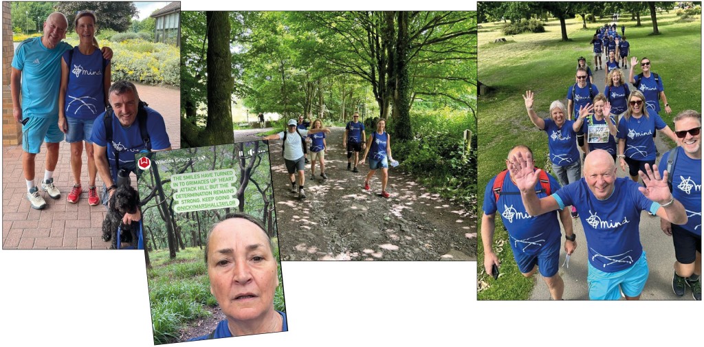 Above: PG’s Warren Lomax, NQP’s Jenny Weare, Skylight Media’s Simon Pryce, an honest post from Windles’ Nicky Marshall-Taylor, and some happy walkers