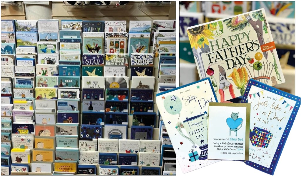 Above: The original 4ft of Father’s Day cards has been extended at Hugs & Kisses
