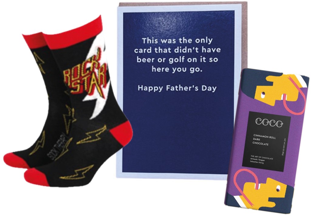 Above: Earlybird has socks, and chocolate to sell all year round as well as Father’s Day cards