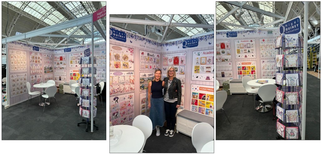 Above: Quick finishers Nigel Quiney Publications (stand 221) are all ready to go midway through Monday! Alison Butterworth, Jenny Weare and Carl Pledger whizzed up the stand in double-quick time.