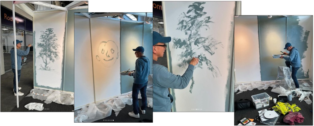 Above: HomelessMade (stand 608) artist Guan Chow was channelling a bit of Banksy for a change, with the Farrow & Ball Oval Room Blue paint, courtesy of design industry charity TP Caring Spaces