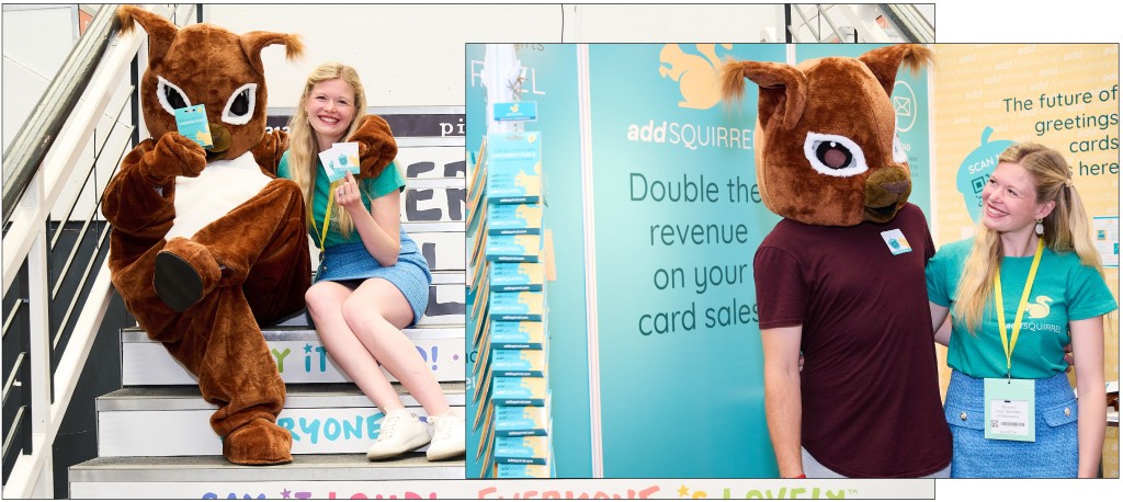 Above: After teasing the innovation at Spring Fair, Jen launched her smart stickers at PG Live – accompanied by a full-size squirrel of course!