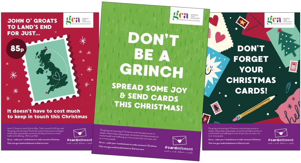 Above: Posters from the toolkit extol the love of Christmas cards