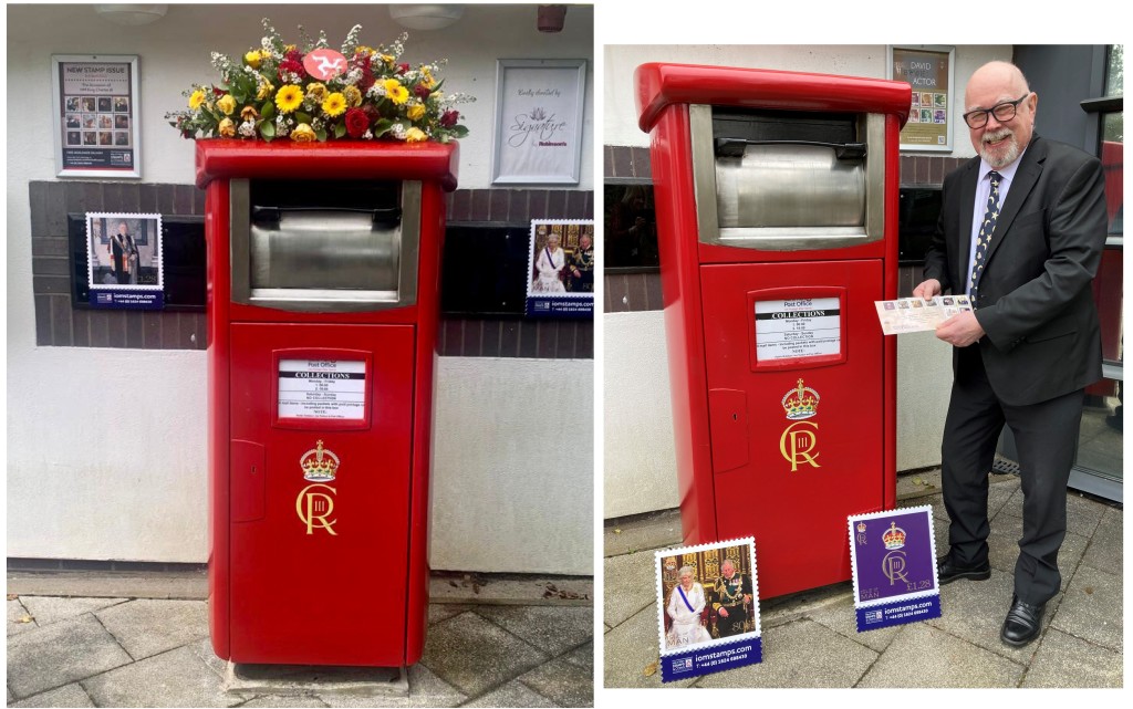 Above: Isle Of Man Post Office chairman Stu Peters unveiled a Charles III post box last April