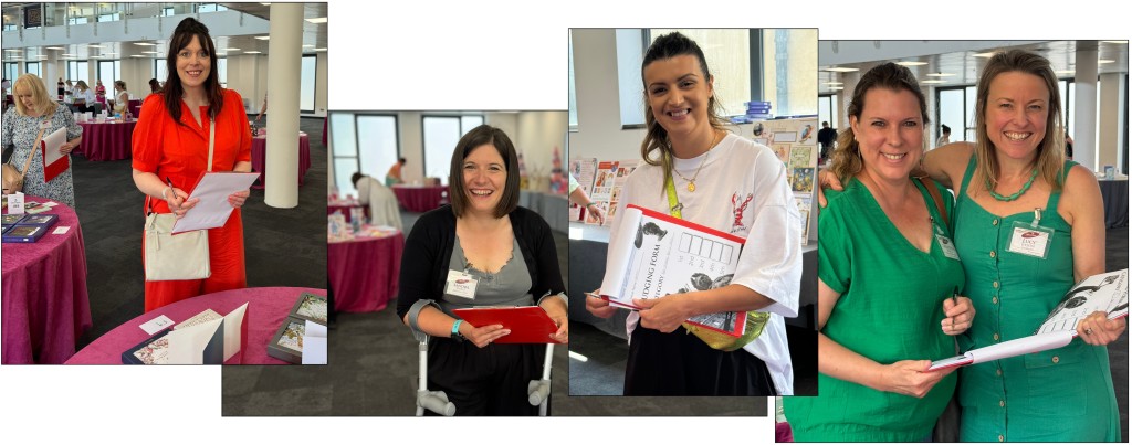 Above: Evonne Pearson from the Hedgehog Bookshop, Creative Cove’s Sandra Jervis complete with crutches from a running injury, WHSmith’s Scarlett Ford, and Georgina Black from Pretty Shiny Shop with George’s Lucy Eason