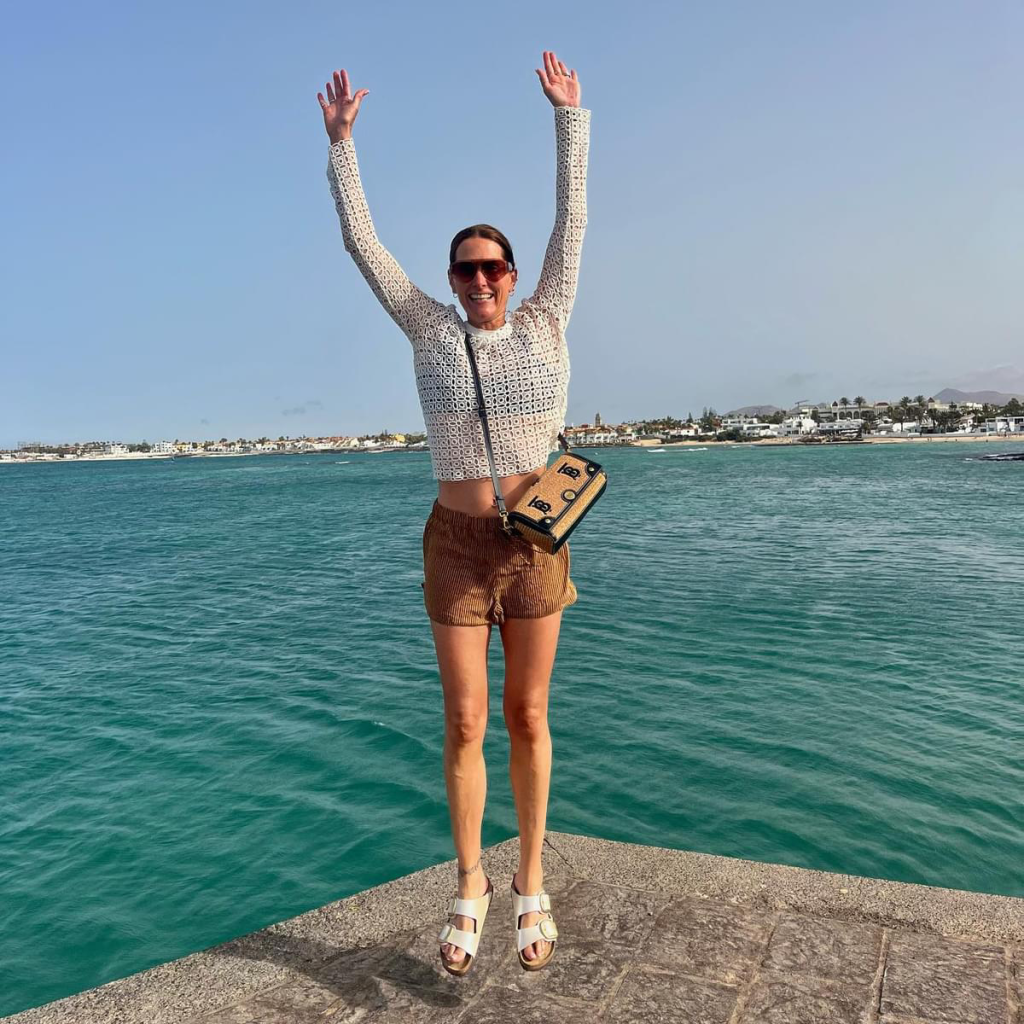 Above & top: Bex Hassett was jumping for joy in the holiday sunshine