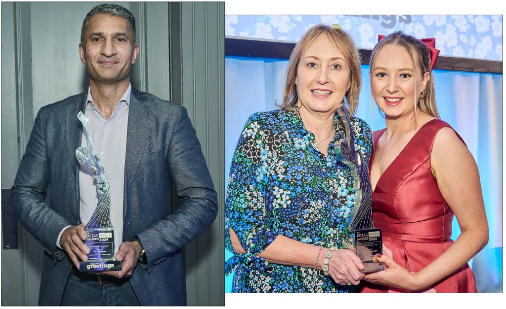 Above: Akhtar Zahid, ceo of BGC Wholesale, holds his shiny trophy, and Paperweight’s Deb Carne with daughter and colleague Jess Carne