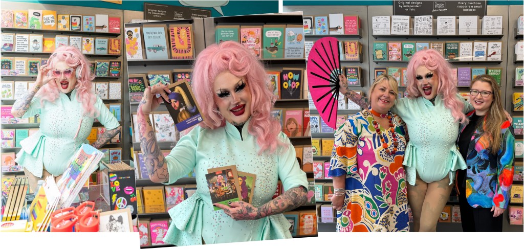 Above & top: Remy Melon in dj mode, showing off Art Of Drag cards, and with PG’s Jakki Brown (left) and The London Studio’s Soula Zavacopoulos