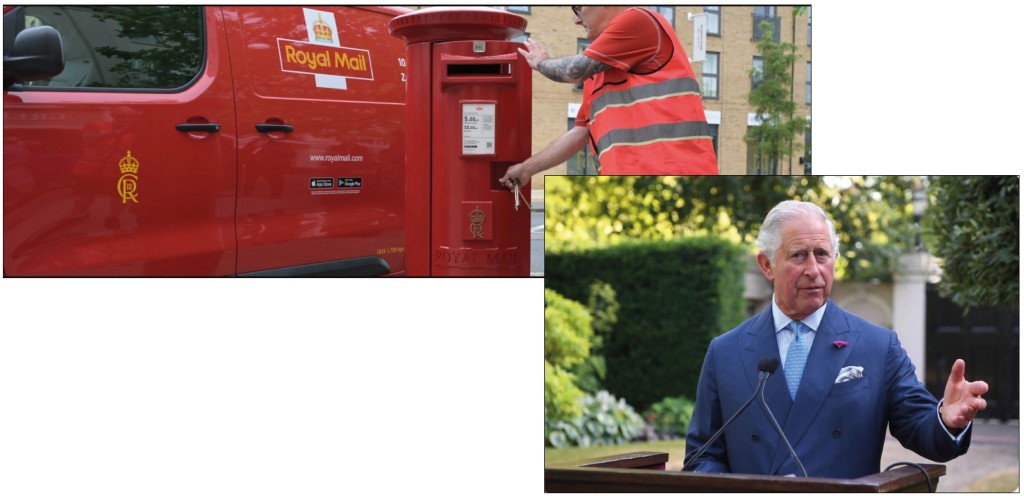 Above & top: Royal Mail has a new logo almost two years after Charles became king