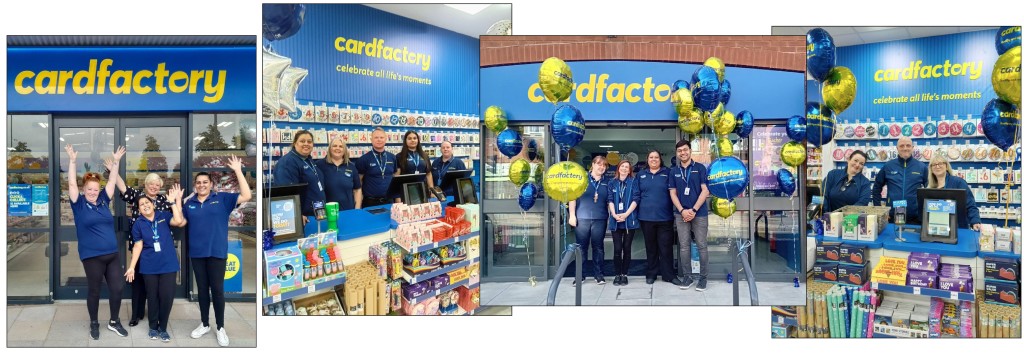 Above & top: Staff at the latest Cardfactory openings in Cheltenham, Leicester, Syston and Tipperary are pretty cheerful