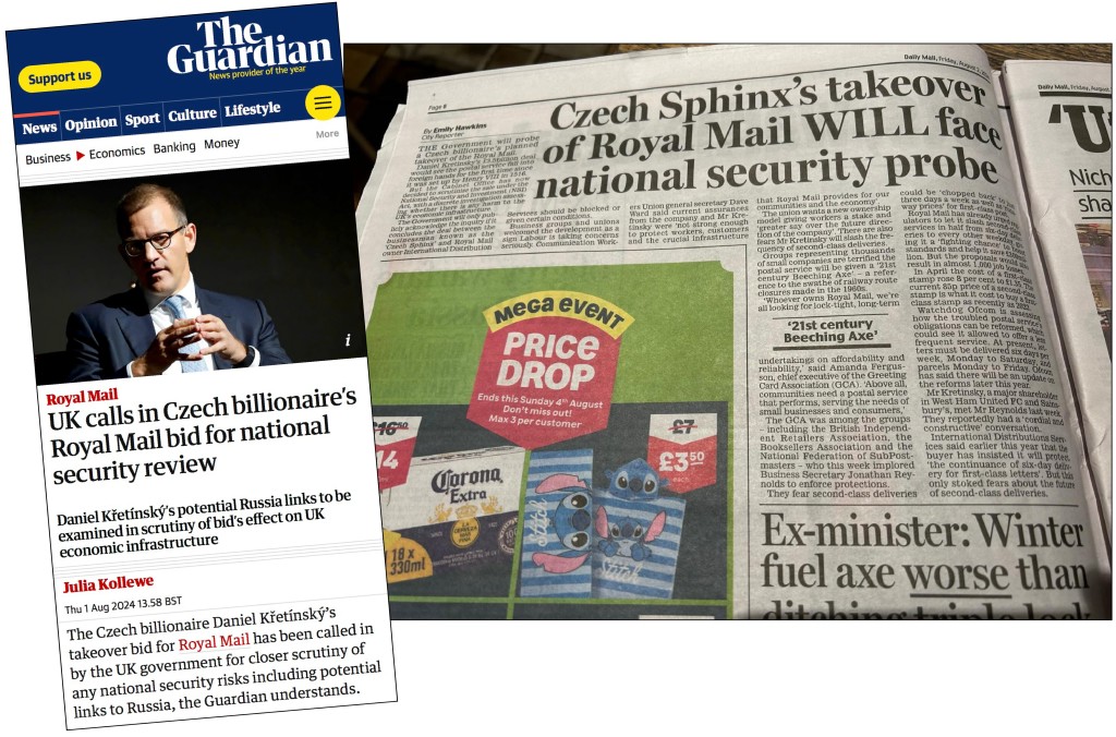 Above: The Guardian and Mail are among media titles to include the GCA standpoint on the Royal Mail takeover