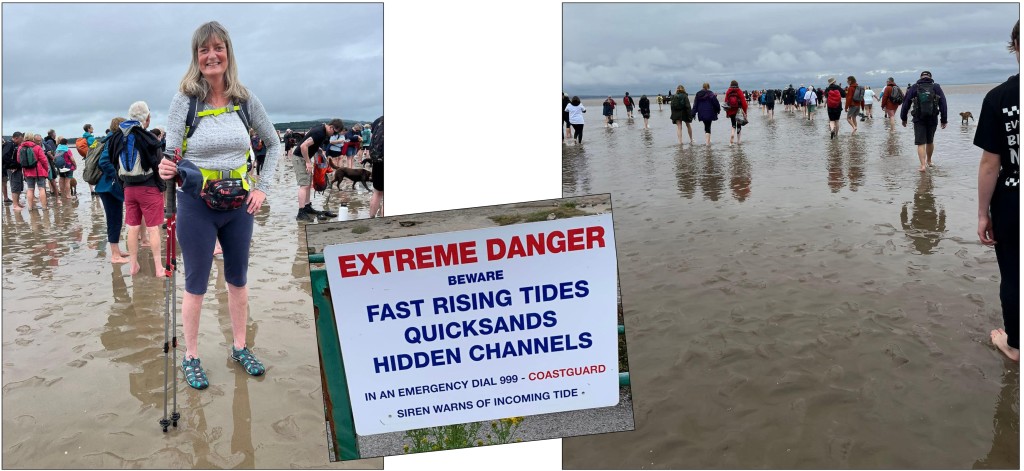 Above: The Morecombe Bay walk was scary for Alison Russell!