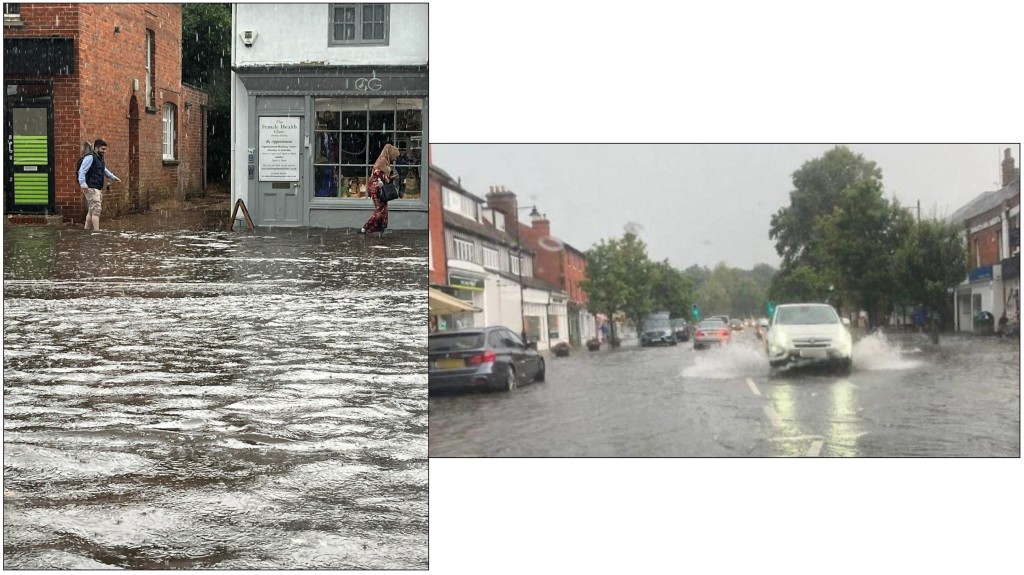 Above: The scenes outside MiMi as the heavens opened