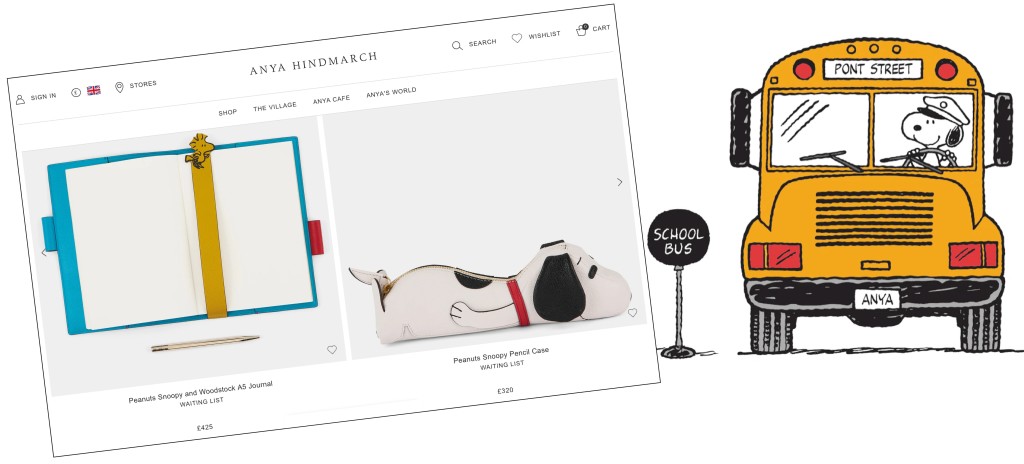 Above: The website shows the price of Anya Hindmarch’s fashionable stationery