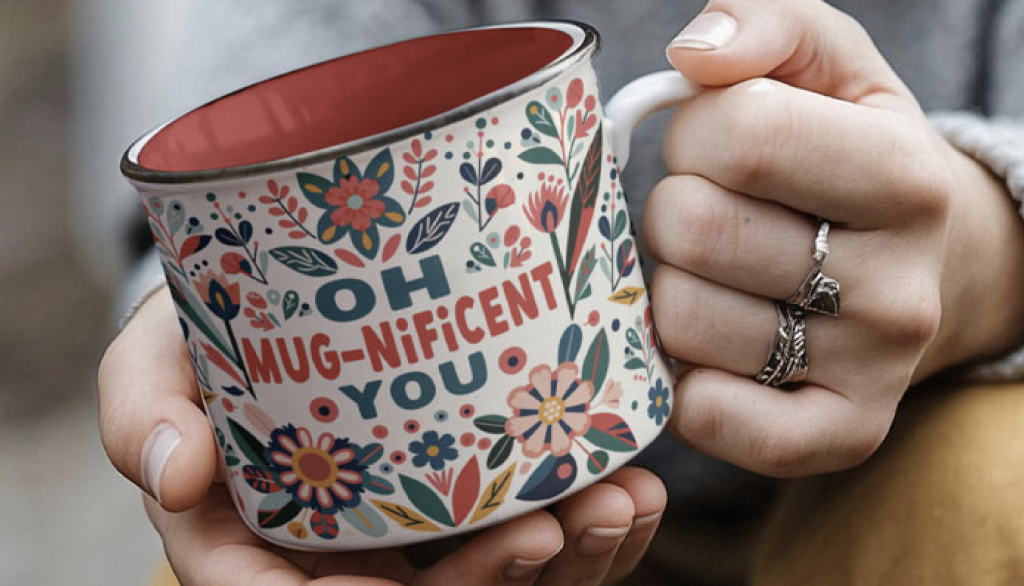 Above: A mug gracing a Brilliantly Brave design that’s available for licensing