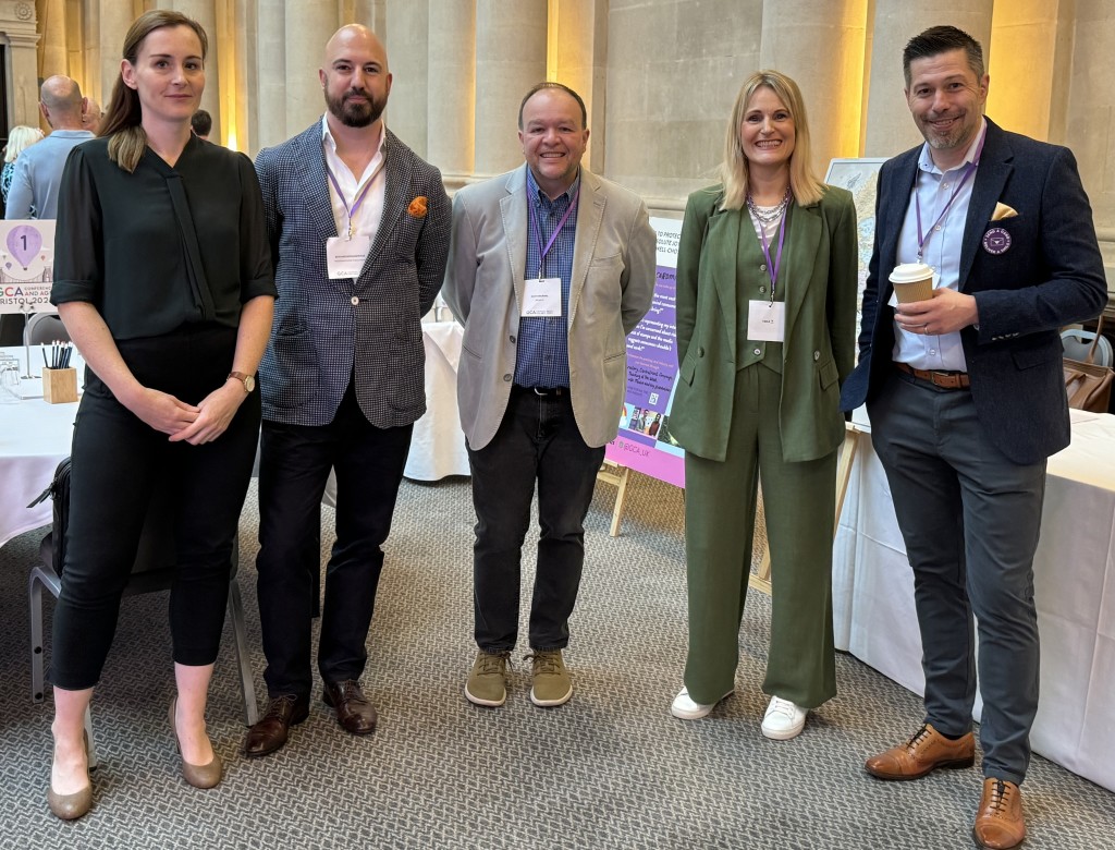 Above: RM’s Fiona (left) with delegates at the GCA conference including council members Seth Woodmansterne (second left) and David Falkner (right)