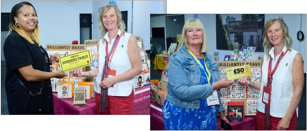 Above: Postmark’s Shannon Fisher (left) and In Heaven At Home’s Anne Barber were among the retailers who spotted the potential of Brilliantly Brave’s card ranges at PG Live, spending their special vouchers with Jean Pryde