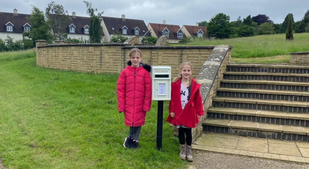 Above: Sisters Ava and Ella unveiled the letters to heaven box in Ampthill