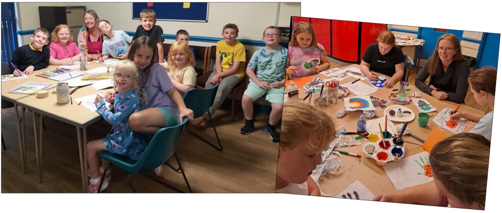 Above: Art therapist Heather with the children this week, and Sue (right) launching the partnership