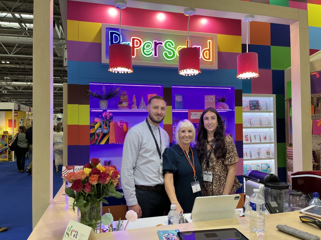 Above: Jack Wilson with mum and Paper Salad owner Karen Wilson (centre) and sales manager Ellie Woodcock