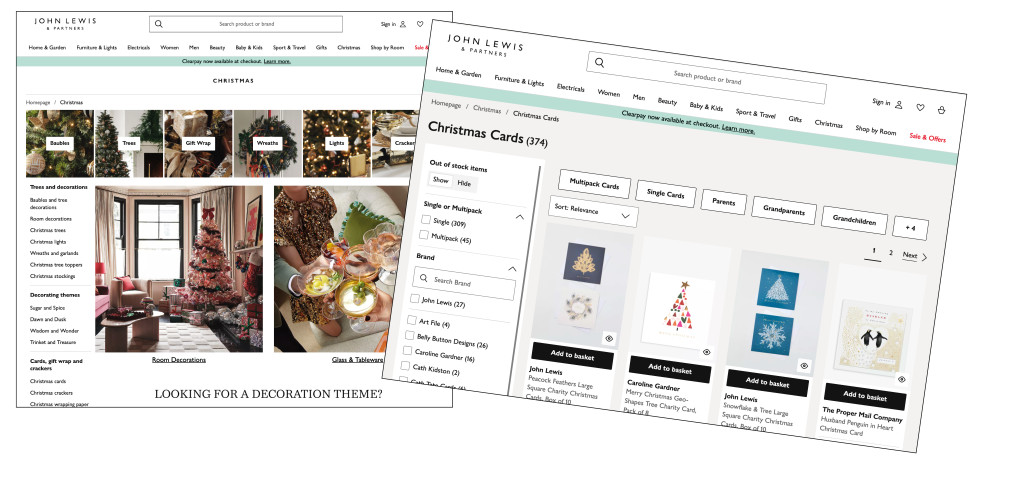 Above: The website flags up the festive staples of cards, wrap, crackers and advent calendars