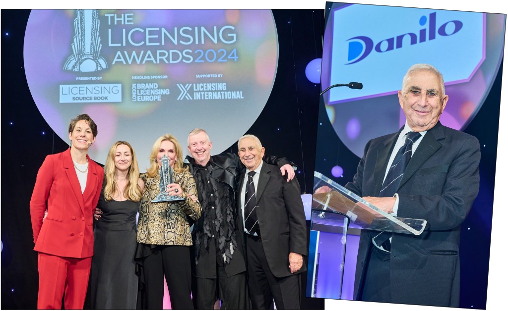 Above: Danilo’s Laurence Prince (right) presented the Best Music Or Celebrity Property to (centre) Caroline Mickler, MD of Caroline Mickler Licensing, and Apple Corp’s Paul Cole and Shelley Hachett (second left)