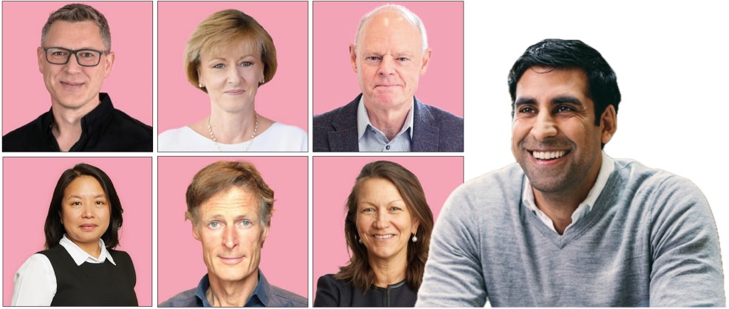 Above: Nickyl Raithatha (right) and his fellow directors (clockwise from top left) Andy Mackinnon, Kate Swann, David Keens, Susan Hooper, Niall Wass, and ShanMae Teo