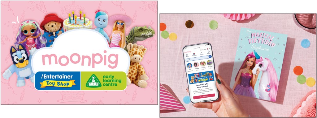 Above & top: Moonpig has partnered with The Entertainer and The Early Learning Centre 