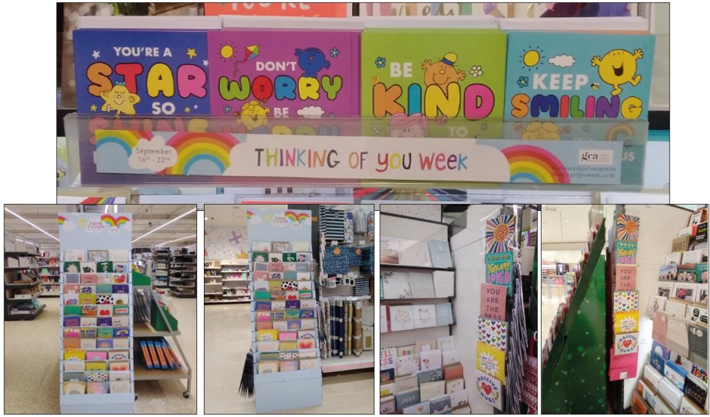 Above: UK Greetings worked with major retailers across the country to promote TOYW, including Tesco which put the publisher’s POS strips across their card racks, including Danilo’s Mr Men & Little Miss designs, and Sainsbury’s had UKG shippers and clipstrips in many stores.