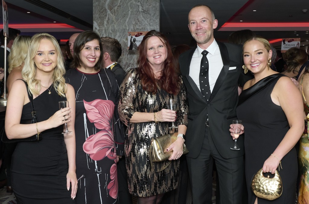 Above: Adam Dury with Cardfactory colleagues (right-left) Charlotte Green, Cheryl Sandbach, Sonia Soares and Sarah Williams at The Henries 2024